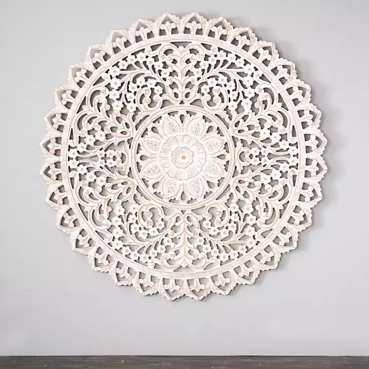 Kirklands Home Wall Plaques|Cream and Natural Ornate Medallion Wall Plaque White