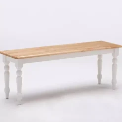 Kirklands Home Dining Chairs|Cream and Natural Wood Dining Bench