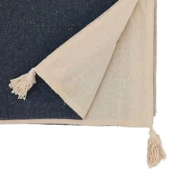 Kirklands Home Table Linens|Cream and Navy Whipstitch Border Table Runner Blue