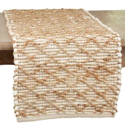 Kirklands Home Table Linens|Cream and Tan Woven Diamond Table Runner