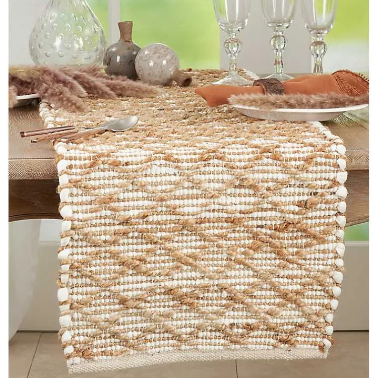 Kirklands Home Table Linens|Cream and Tan Woven Diamond Table Runner