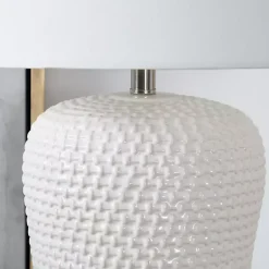 Kirklands Home Table Lamps|Cream Basketweave Ceramic Table Lamp White