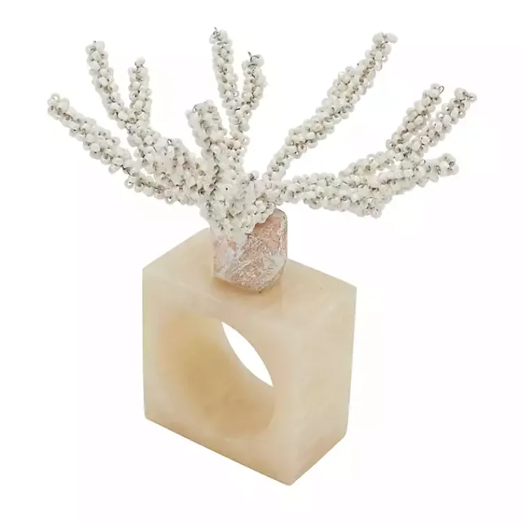 Kirklands Home Table Linens|Cream Beaded Coral Napkin Rings, Set of 4 Ivory