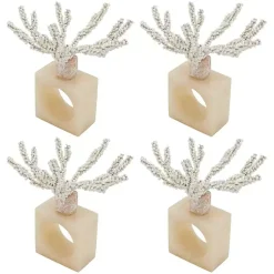 Kirklands Home Table Linens|Cream Beaded Coral Napkin Rings, Set of 4 Ivory