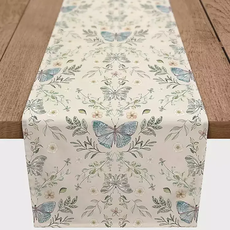 Kirklands Home Table Linens|Cream Botanical Butterfly Table Runner, 90 in. Ivory