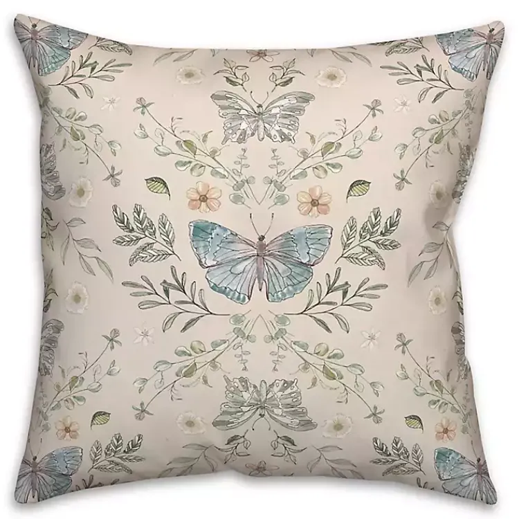 Clearance Cream Botanical Butterfly Throw Pillow Pillows