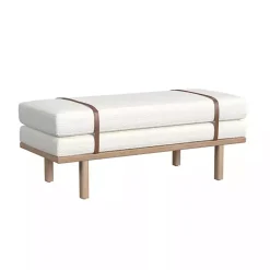 Kirklands Home Entryway Furniture|Cream Boucle Brown Faux Leather Bench White