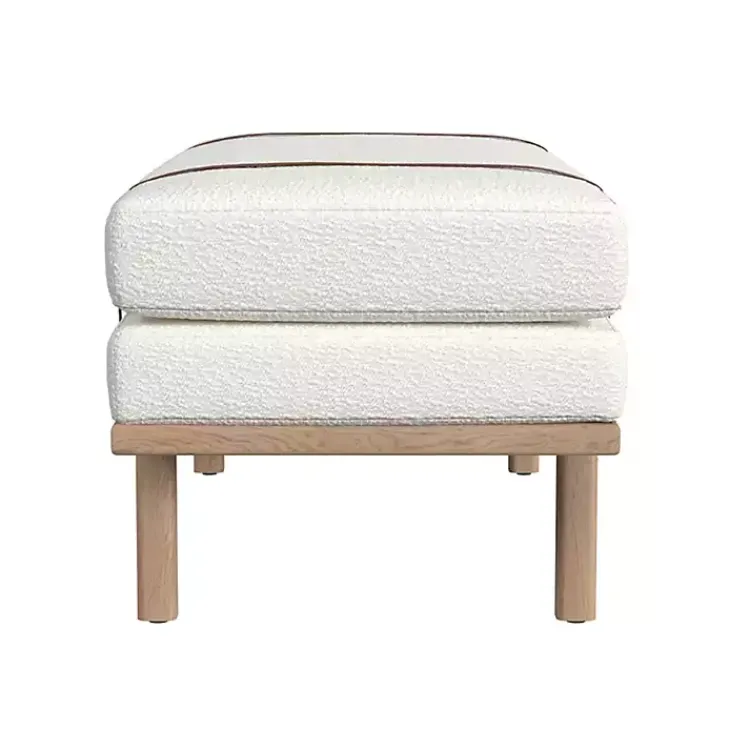 Kirklands Home Entryway Furniture|Cream Boucle Brown Faux Leather Bench White