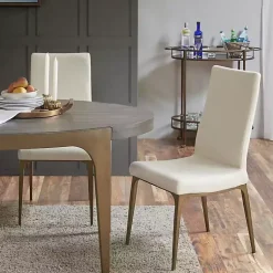 Kirklands Home Dining Chairs|Cream Bronze Metal Base Dining Chairs, Set of 2 Ivory