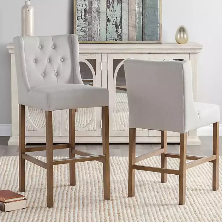 Kirklands Home Bar Stools & Counter Height Stools|Cream Button Tufted Kia Barstool Ivory