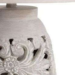 Kirklands Home Table Lamps|Cream Carved Floral Table Lamp Ivory