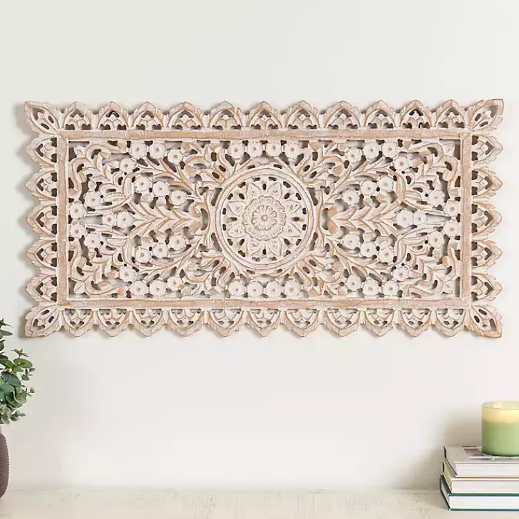 Kirklands Home Wall Plaques|Cream Carved Wooden Wall Plaque White