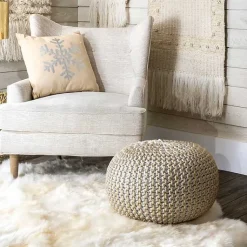 Discount Cream Chain Knitted Round Pouf Poufs & Floor Cushions
