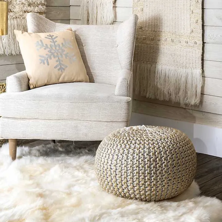 Discount Cream Chain Knitted Round Pouf Poufs & Floor Cushions