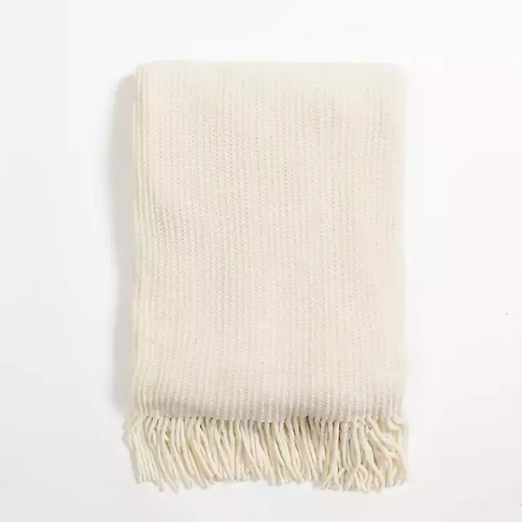 New Cream Chenille Ribbed Throw Blankets & Throws