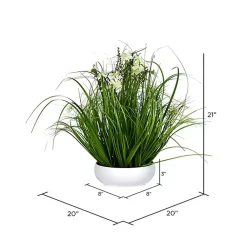 Hot Cream Cosmos and Grass in White Pot, 21 in. Arrangements & Greenery