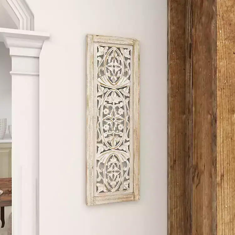 Kirklands Home Wall Plaques|Cream Distressed Carved Floral Wall Plaque