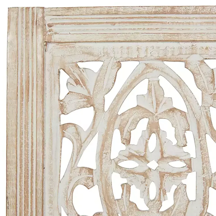 Kirklands Home Wall Plaques|Cream Distressed Carved Floral Wall Plaque