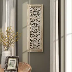 Kirklands Home Wall Plaques|Cream Distressed Carved Floral Wall Plaque
