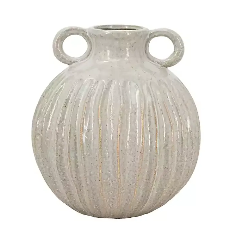 Outlet Cream Drip Ceramic Vase with Handles, 9 in. Vases