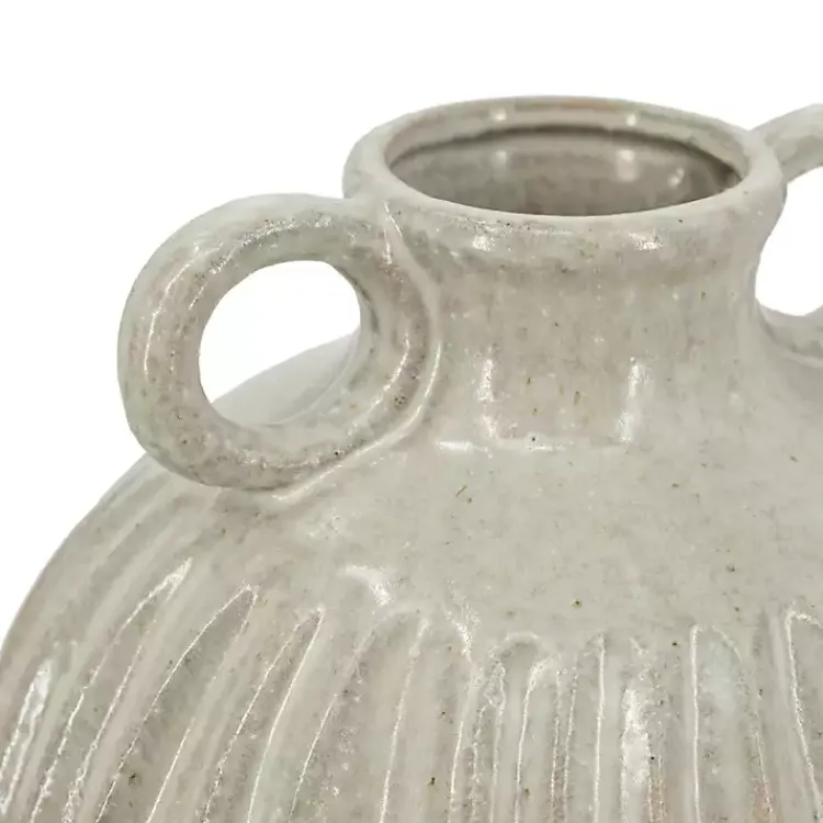 Outlet Cream Drip Ceramic Vase with Handles, 9 in. Vases