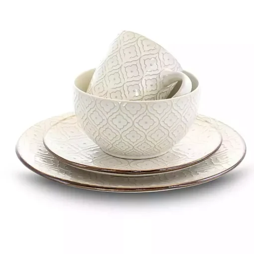 Kirklands Home Dinnerware|Cream Embossed 16-pc. Dinnerware Set Ivory