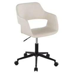 Kirklands Home Office Furniture|Cream Faux Leather & Black Marshall Office Chair White