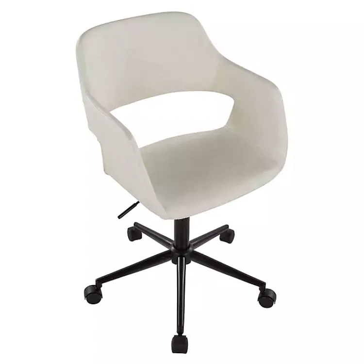 Kirklands Home Office Furniture|Cream Faux Leather & Black Marshall Office Chair White