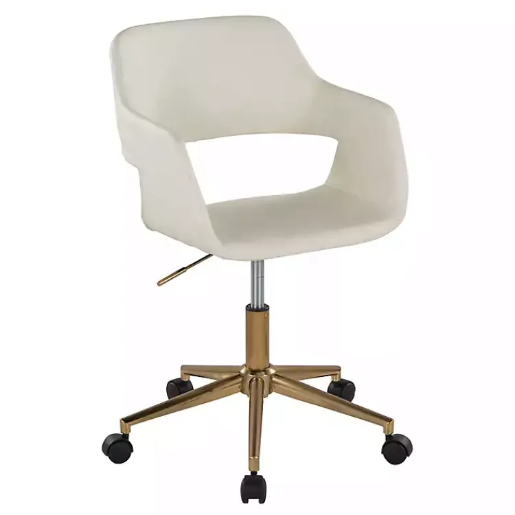Kirklands Home Office Furniture|Cream Faux Leather & Gold Marshall Office Chair White