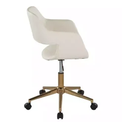 Kirklands Home Office Furniture|Cream Faux Leather & Gold Marshall Office Chair White