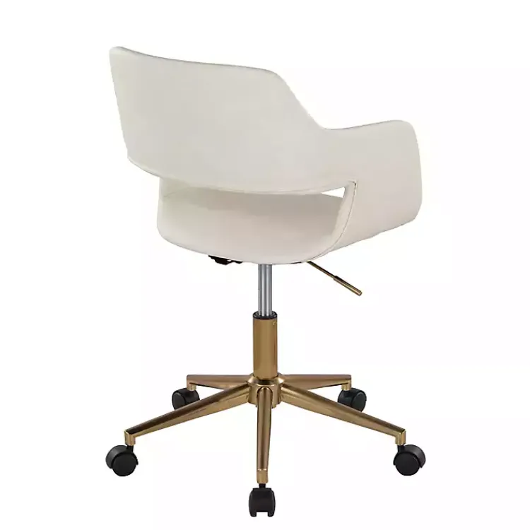 Kirklands Home Office Furniture|Cream Faux Leather & Gold Marshall Office Chair White