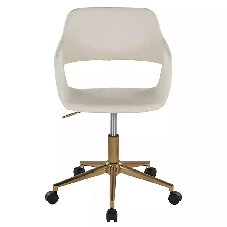 Kirklands Home Office Furniture|Cream Faux Leather & Gold Marshall Office Chair White
