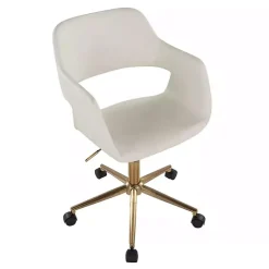 Kirklands Home Office Furniture|Cream Faux Leather & Gold Marshall Office Chair White