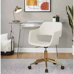 Kirklands Home Office Furniture|Cream Faux Leather & Gold Marshall Office Chair White