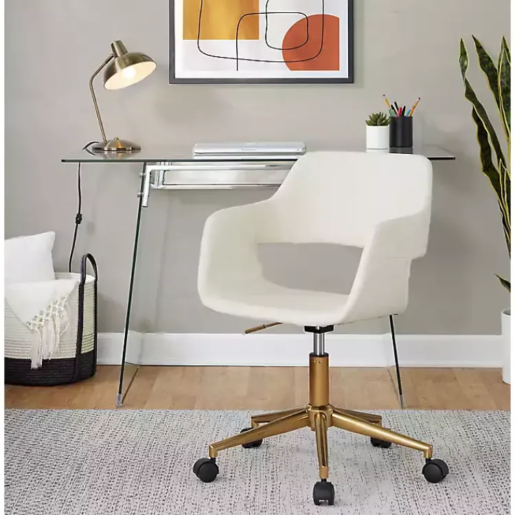 Kirklands Home Office Furniture|Cream Faux Leather & Gold Marshall Office Chair White