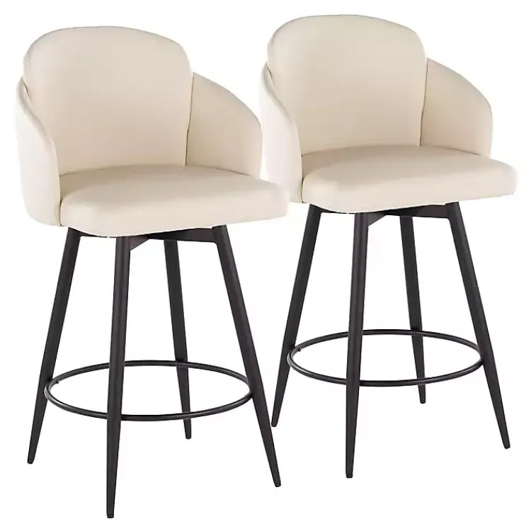 Kirklands Home Bar Stools & Counter Height Stools|Cream Faux Leather Swivel Counter Stools, Set of 2 White