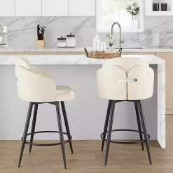 Kirklands Home Bar Stools & Counter Height Stools|Cream Faux Leather Swivel Counter Stools, Set of 2 White