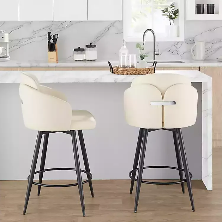 Kirklands Home Bar Stools & Counter Height Stools|Cream Faux Leather Swivel Counter Stools, Set of 2 White