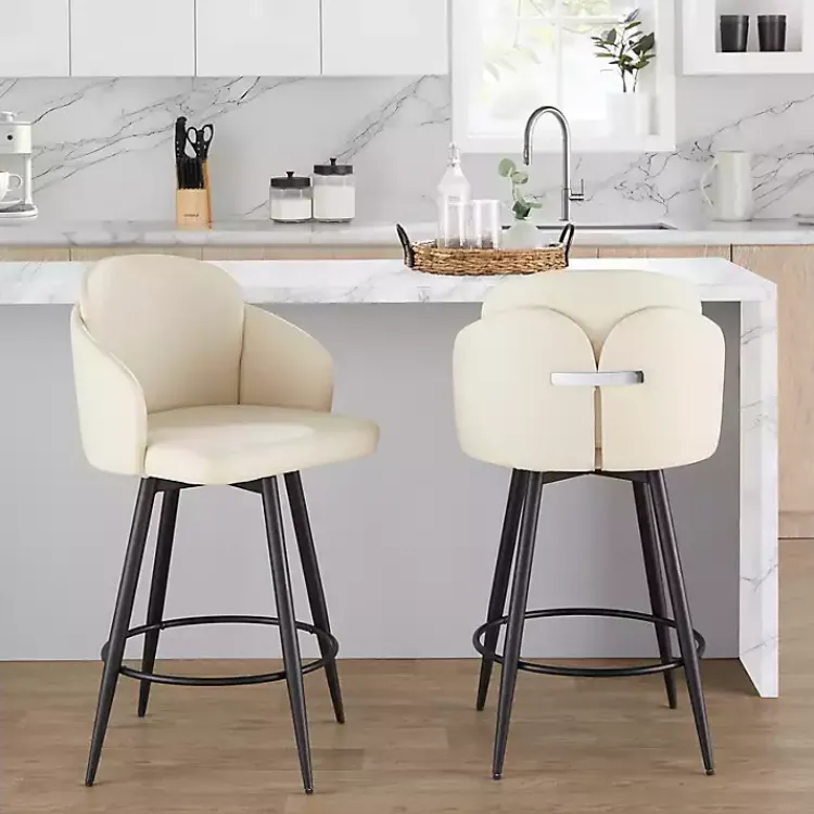 Kirklands Home Bar Stools & Counter Height Stools|Cream Faux Leather Swivel Counter Stools, Set of 2 White