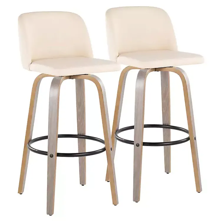 Kirklands Home Bar Stools & Counter Height Stools|Cream Faux Leather Torino Bar Stools, Set of 2 Ivory