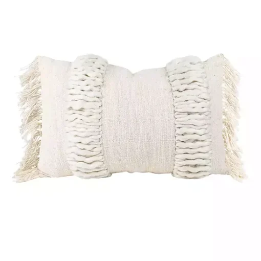 Best Cream Hand Woven Fringe Ends Lumbar Pillow Pillows