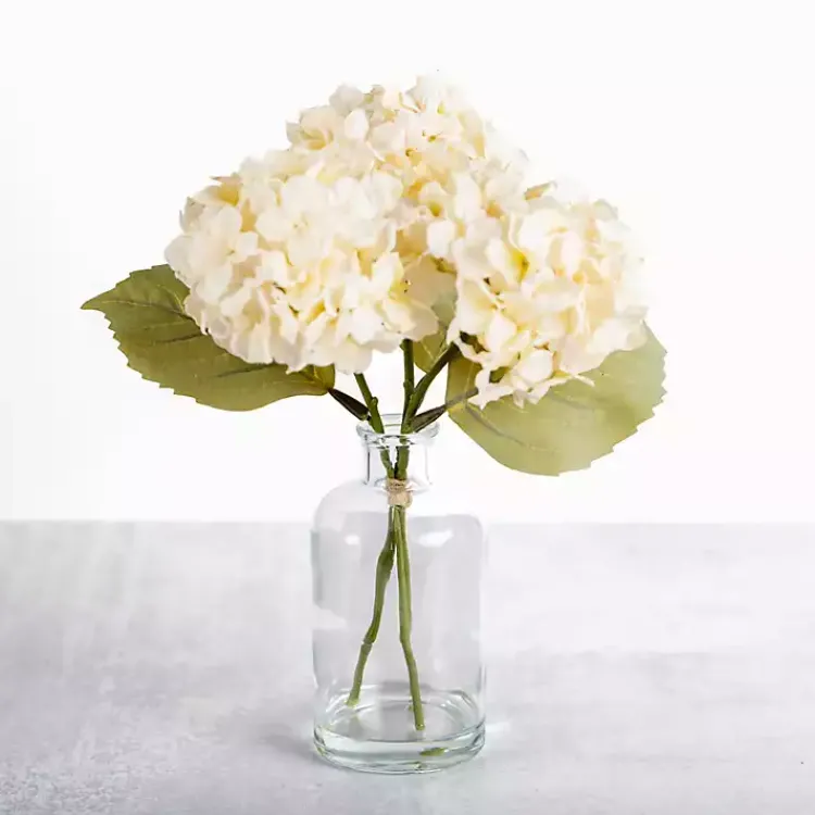 Best Cream Hydrangea Arrangement in Glass Vase Arrangements & Greenery