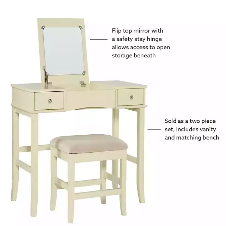 Kirklands Home Dressers & Chests|Cream Jennifer Flip-Top 2-pc. Vanity Set White