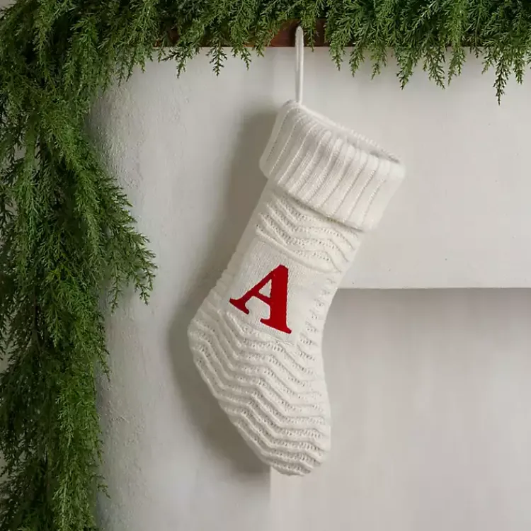 Cream Knit Monogram A Christmas Stocking Monogram Seasonal Decor
