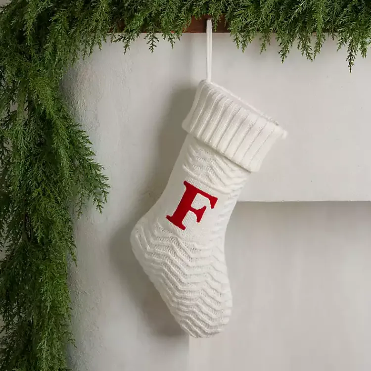 Sale Cream Knit Monogram F Christmas Stocking Monogram Seasonal Decor