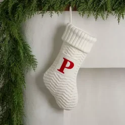Cream Knit Monogram P Christmas Stocking Monogram Seasonal Decor