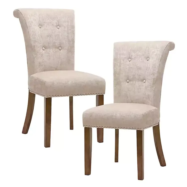 Kirklands Home Dining Chairs|Cream Linen Rolled Back Dining Chairs, Set of 2 Ivory