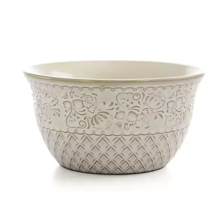 Kirklands Home Dinnerware|Cream Lotus Pattern 16-pc. Square Dinnerware Set Ivory