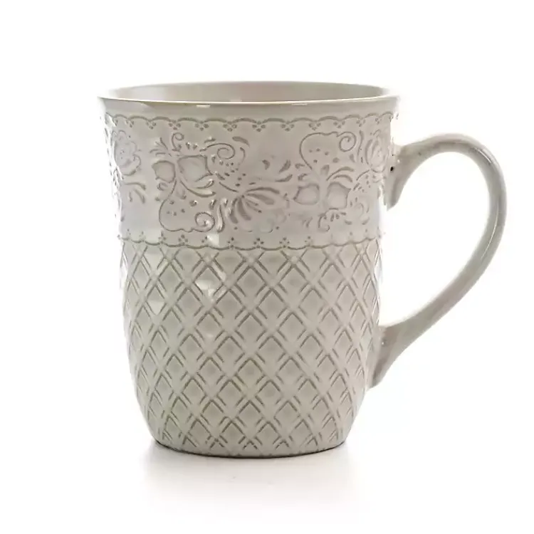 Kirklands Home Dinnerware|Cream Lotus Pattern 16-pc. Square Dinnerware Set Ivory