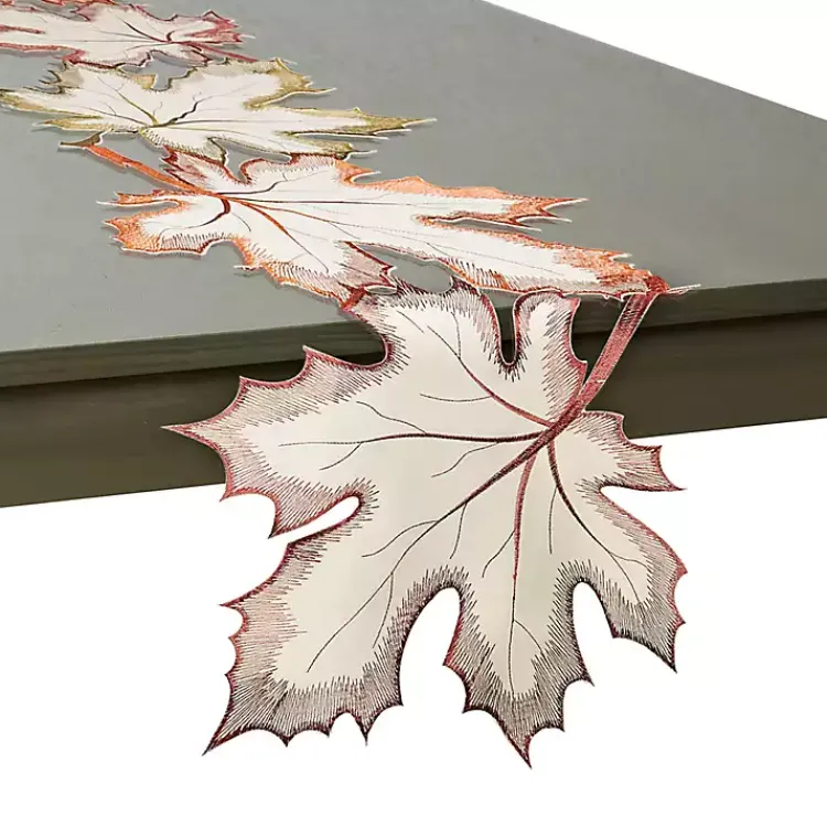 Best Cream Maple Leaves Embroidered Table Runner Fall